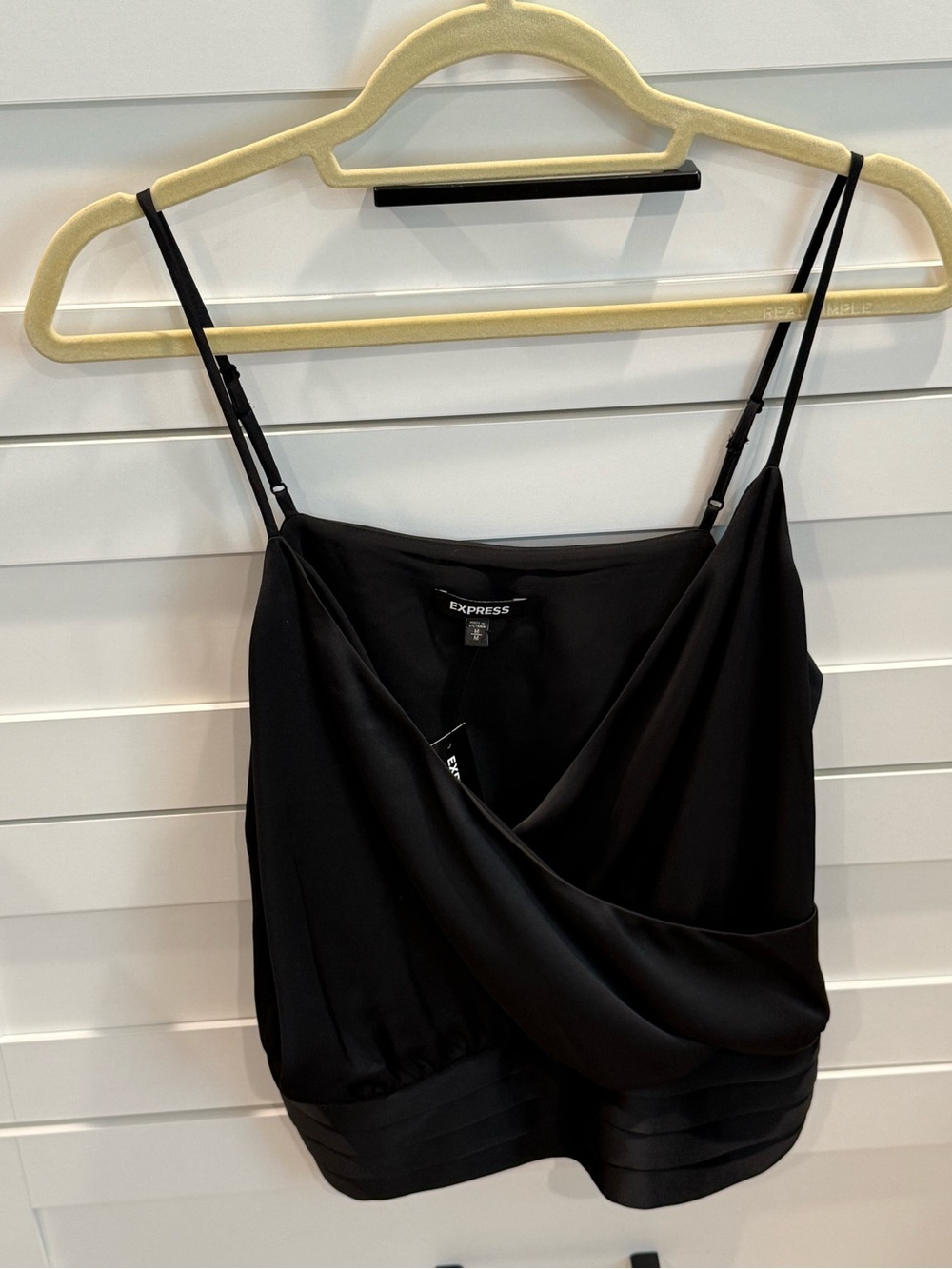 Express Black Draped Satin Cami with Thin Straps